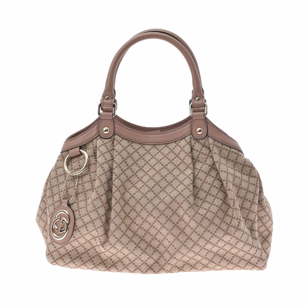 GUCCI Sukey Diamante Beige Pink Canvas Leather Handbag - Picture 1 of 9